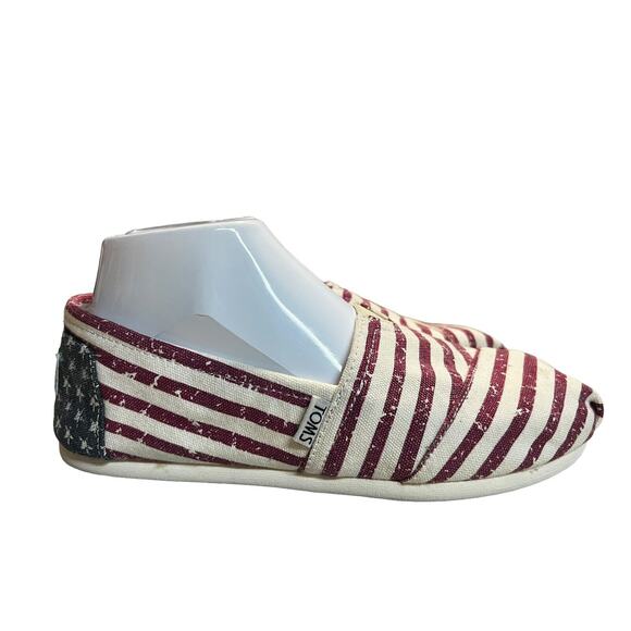 Toms Shoes - TOMS Womens Patriotic Red White & Blue American Flag Slip On Canvas Shoes Sz 7.5